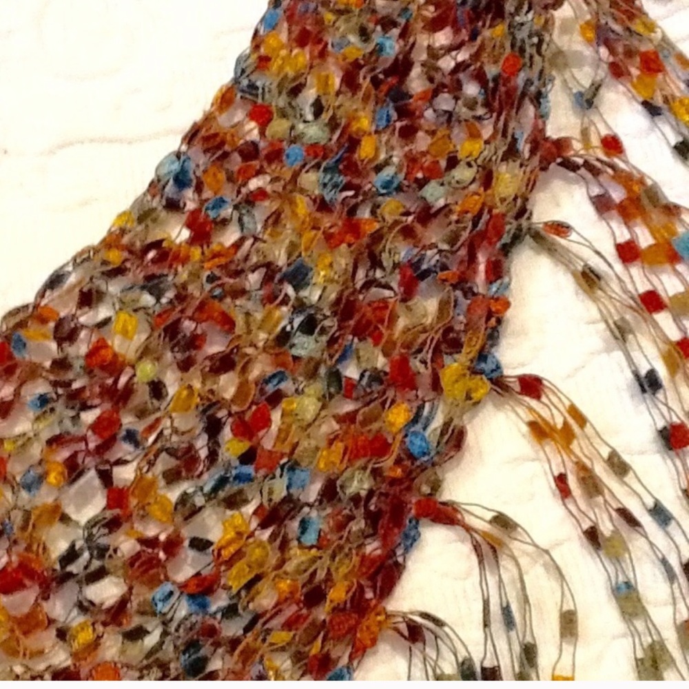Handcrafted crocheted multi-color ribbon scarf